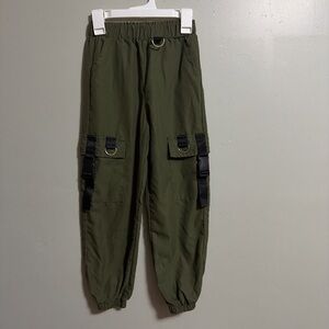 Olive Green Cargo Pants with Black Straps